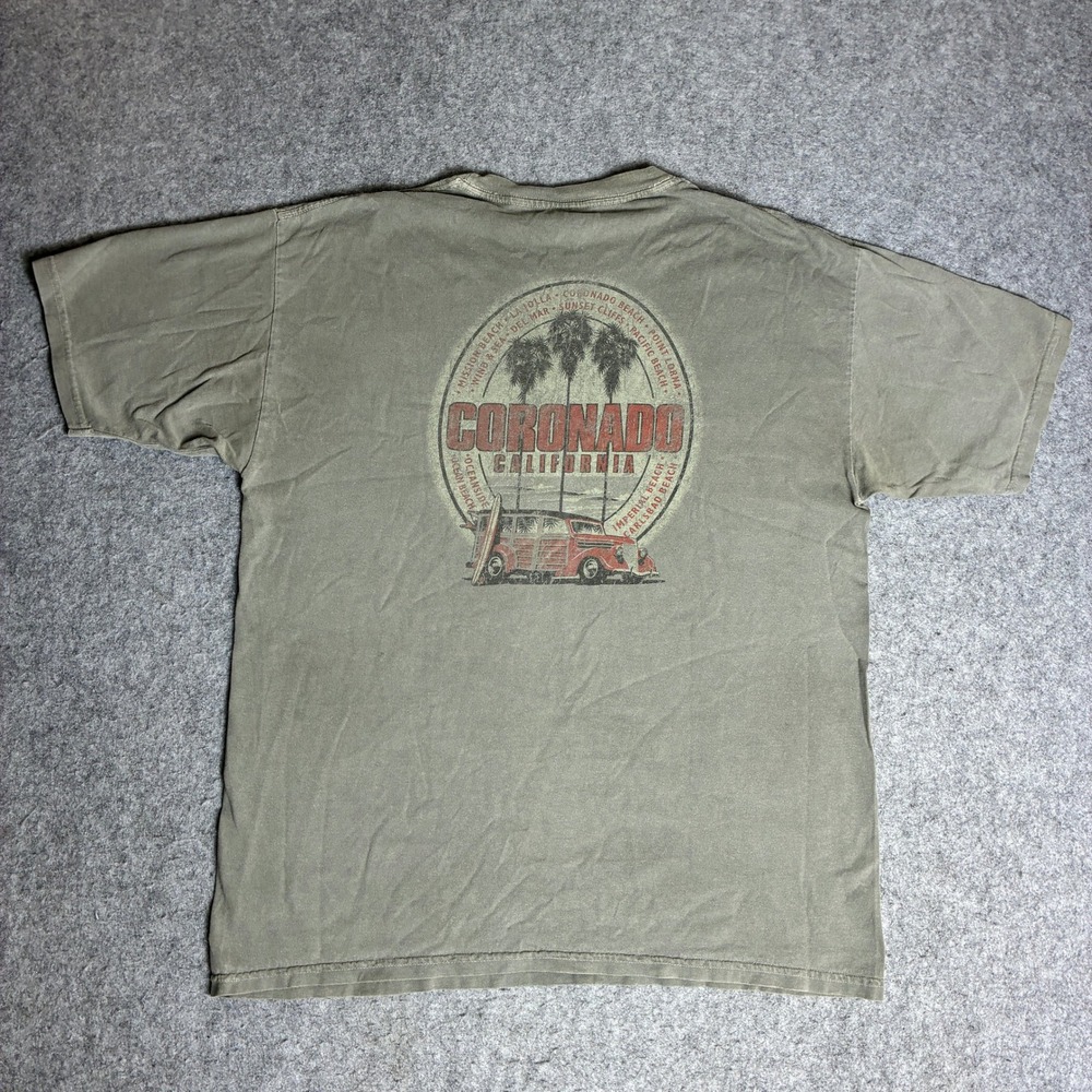 Comfort Colors Graphic T-Shirt Mens L Green Good Coronado California Surf Woodie
